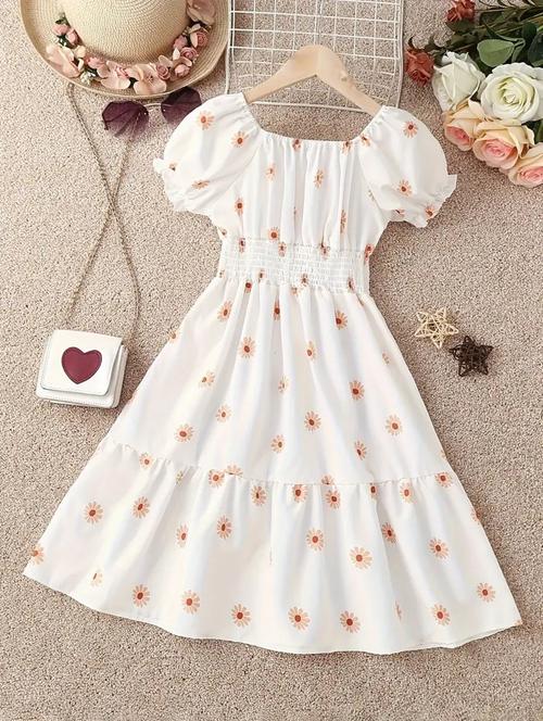 girls floral printed square neck dress - 21691206 - Very Small Image - 1