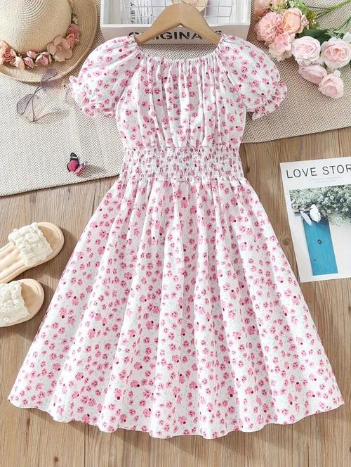 girls floral printed square neck dress - 21691208 - Very Small Image - 1
