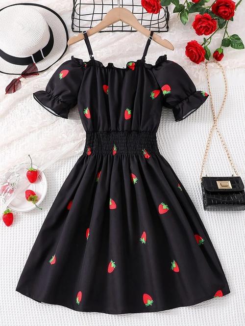 girls black printed puff sleeve dress - 21691212 - Very Small Image - 1