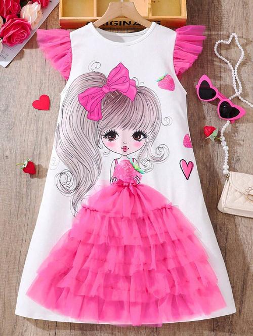 girls printed round neck a-line dress - 21691218 - Very Small Image - 1