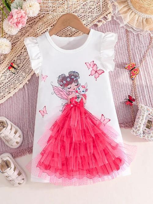 girls graphic printed round neck dress - 21691222 - Very Small Image - 1