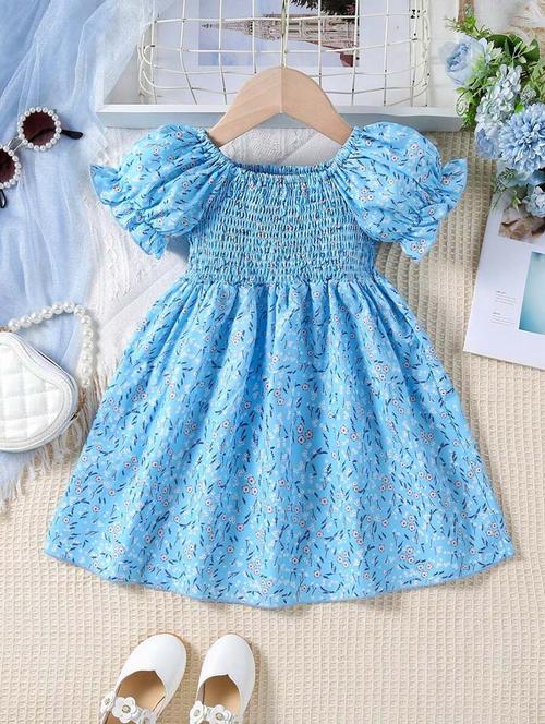girls floral printed puff sleeve fit & flare dress - 21691235 - Very Small Image - 1