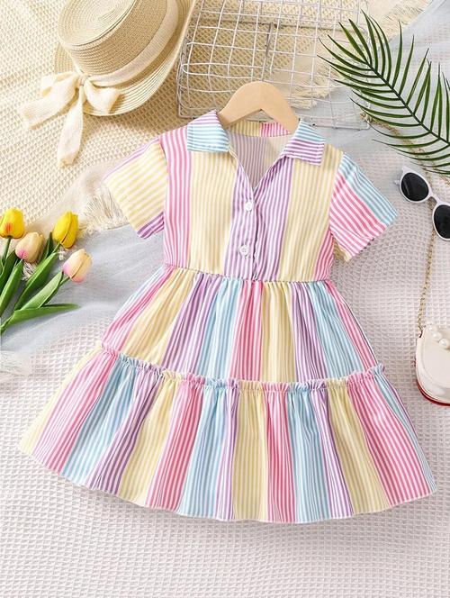 girls striped printed short sleeve dress - 21691241 - Very Small Image - 1