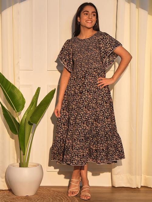 girls floral printed round neck dress - 21691262 - Very Small Image - 1