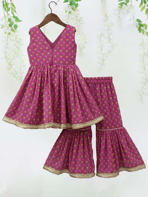 girls floral printed kurta sharara set - 21691328 - Very Small Image - 1