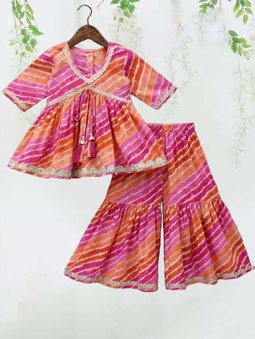 girls leheriya printed kurta sharara set - 21691329 - Very Small Image - 1