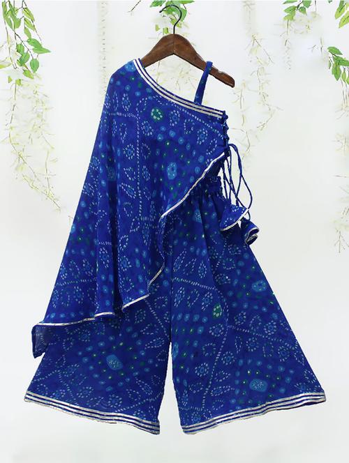 girls blue bandhani printed fusion set - 21691330 - Very Small Image - 1