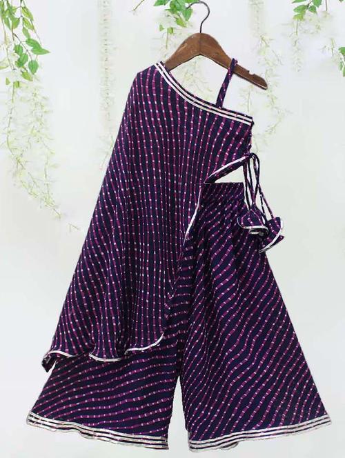 girls purple leheriya printed fusion set - 21691331 - Very Small Image - 1