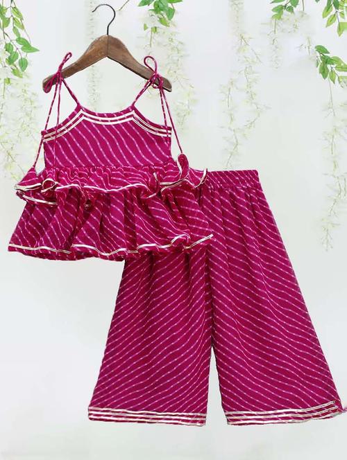 girls pink leheriya printed kurta palazzo set - 21691332 - Very Small Image - 1