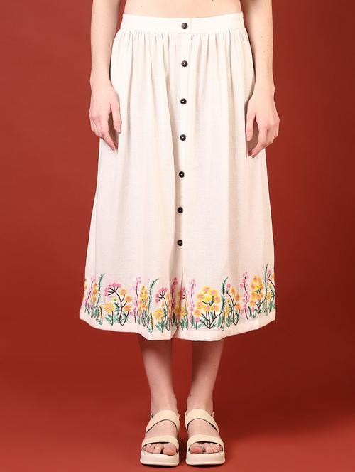 women embroidered hem high rise flared skirt - 21691379 - Very Small Image - 1