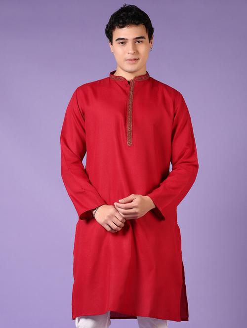 men embroidered mandarin neck long sleeve kurta - 21691416 - Very Small Image - 1