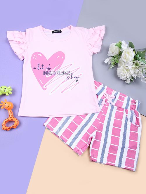 girls printed round neck t-shirt  & shorts set - 21691914 - Very Small Image - 1