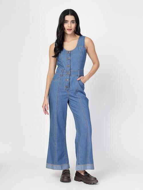 women scoop neck solid full leg jumpsuit - 21692066 - Very Small Image - 1