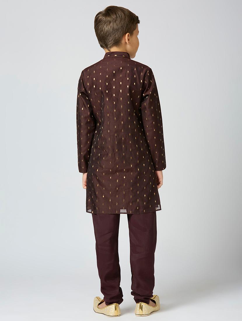 boys solid with work long sleeve kurta set - 21692222 - Standard Image - 3