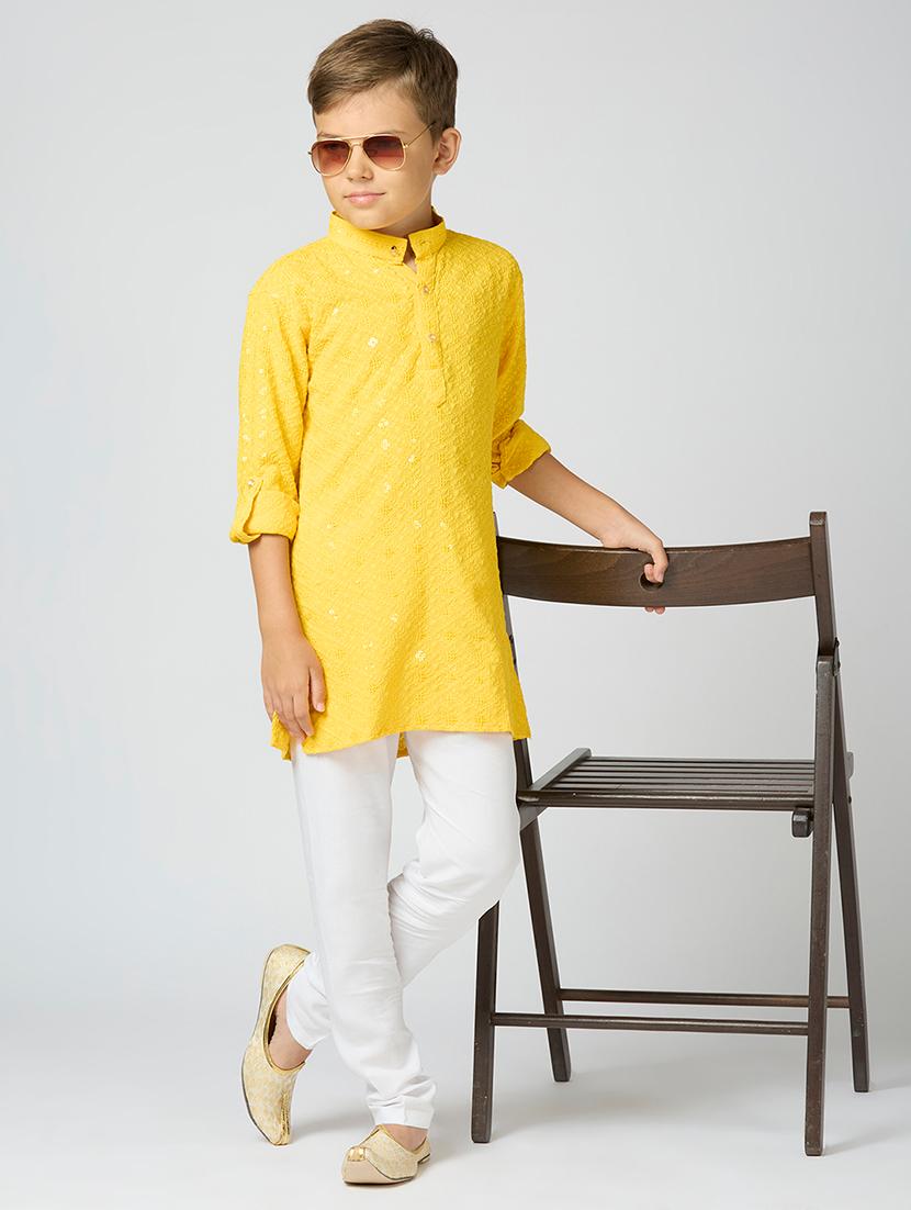 boys mandarin neck embroidered kurta pyjama set - 21692230 - Standard Image - 4