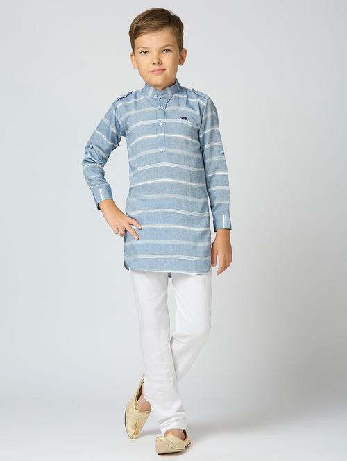 boys mandarin neck striped kurta pyjama set - 21692235 - Very Small Image - 1