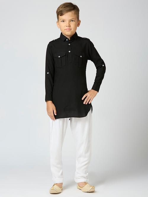 boys mandarin neck solid kurta pyjama set - 21692237 - Very Small Image - 1