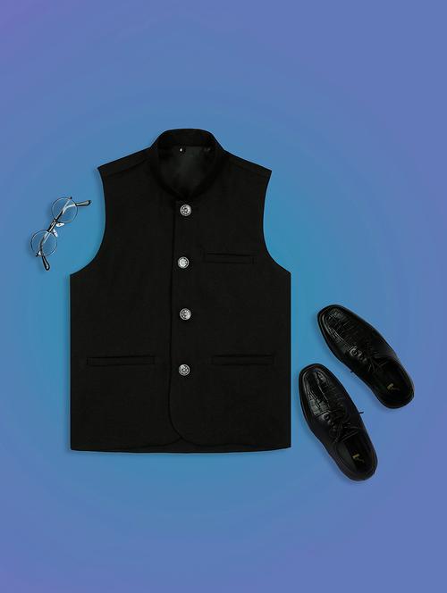 Boys Mandarin Neck Solid Nehru Jacket - 21692253 - Very Small Image - 1