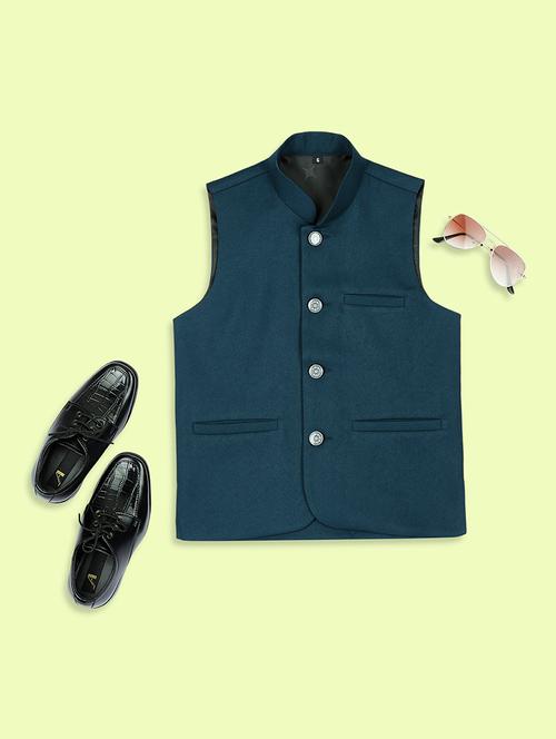 Boys Mandarin Neck Solid Nehru Jacket - 21692262 - Very Small Image - 1