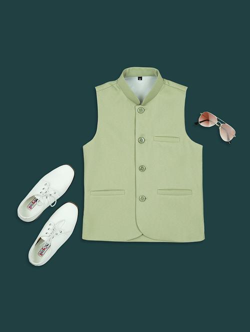 Boys Mandarin Neck Solid Nehru Jacket - 21692263 - Very Small Image - 1