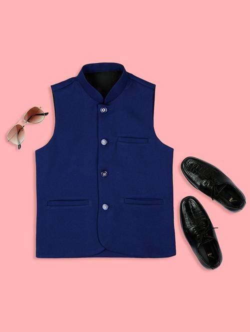 Boys Mandarin Neck Solid Nehru Jacket - 21692264 - Very Small Image - 1