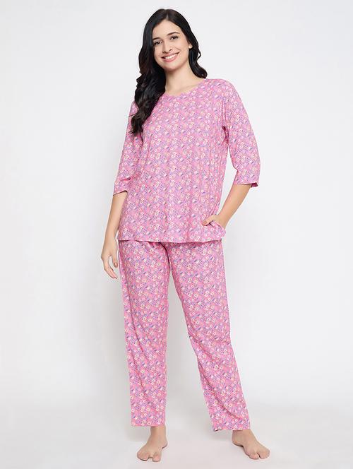 women printed three quarter sleeve nightwear set - 21692328 - Very Small Image - 1