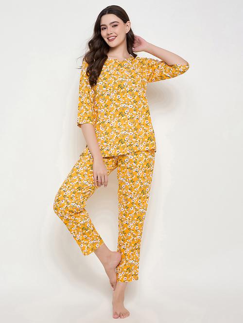 women printed three quarter sleeve nightwear set - 21692330 - Very Small Image - 1