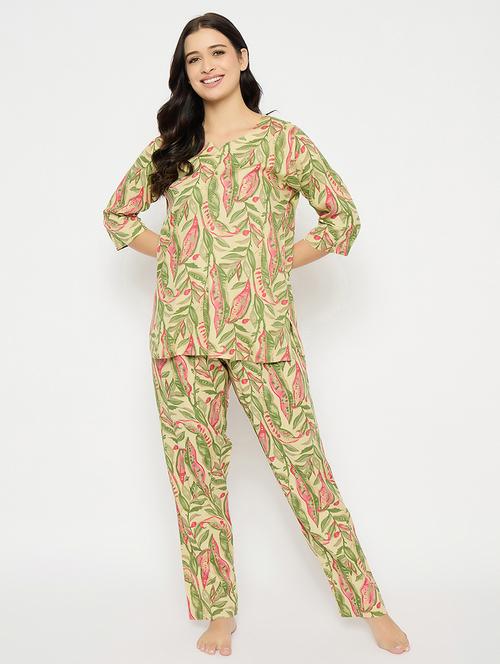 women printed three quarter sleeve nightwear set - 21692336 - Very Small Image - 1