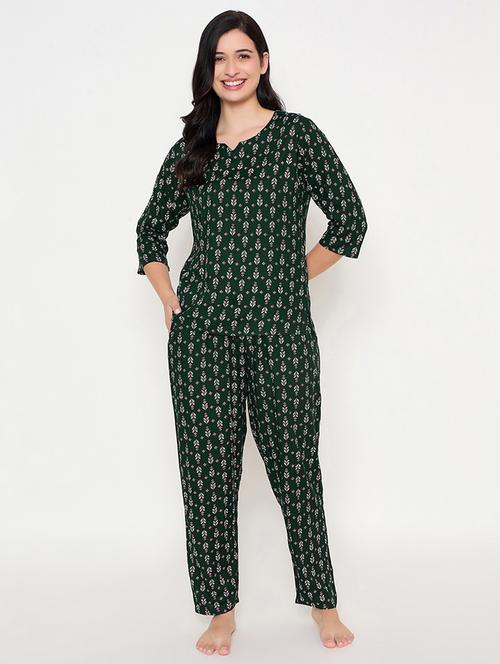 women printed three quarter sleeve nightwear set - 21692339 - Very Small Image - 1
