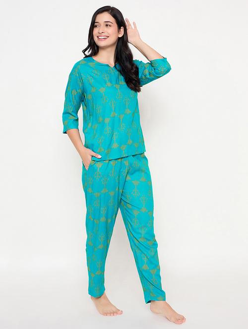 women printed three quarter sleeve nightwear set - 21692344 - Very Small Image - 1