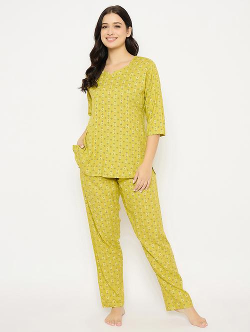 women printed three quarter sleeve nightwear set - 21692347 - Very Small Image - 1