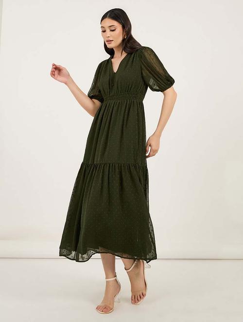 women swiss doted puff sleeves tiered dress - 21692548 - Very Small Image - 1