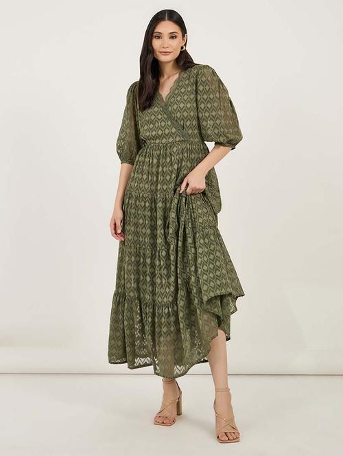 women self designed puff sleeves tiered dress - 21692549 - Very Small Image - 1