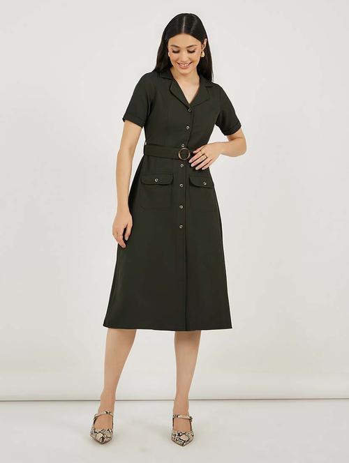 women solid lapel collar belted shirt dress - 21692555 - Very Small Image - 1