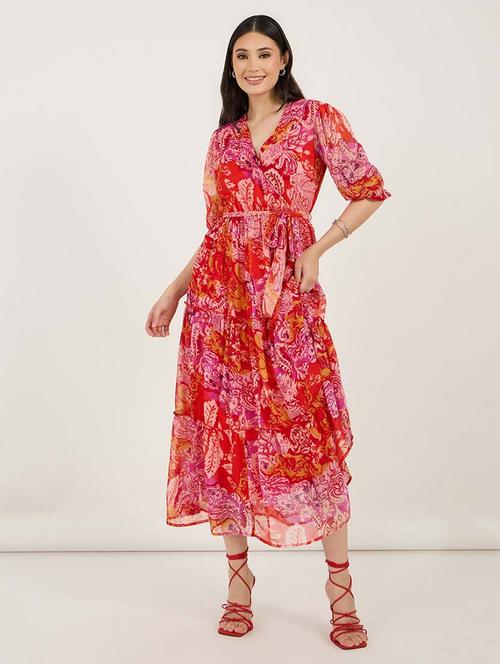 women printed puff sleeves tiered dress - 21692579 - Very Small Image - 1