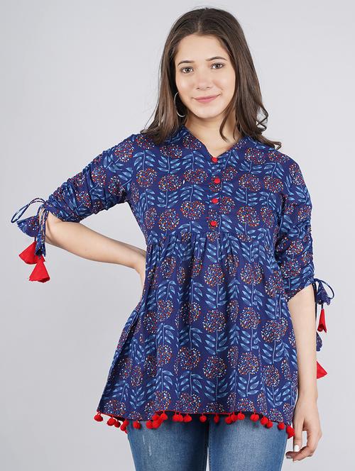 women printed peplum top with tassel detailed - 21692606 - Very Small Image - 1