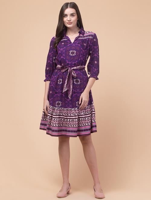 women printed collared puff sleeves dress - 21692627 - Very Small Image - 1