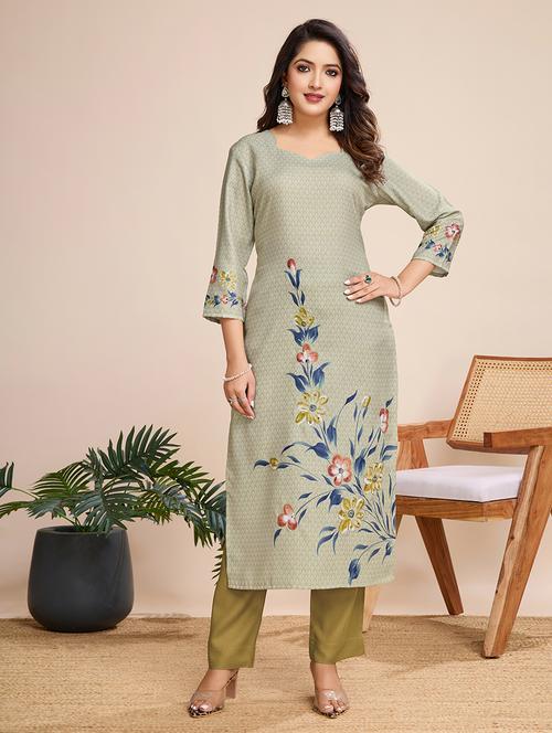 women beige printed kurta pant set - 21692670 - Very Small Image - 1