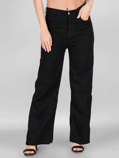 women solid high rise wide leg jean - 21692922 - Very Small Image - 1