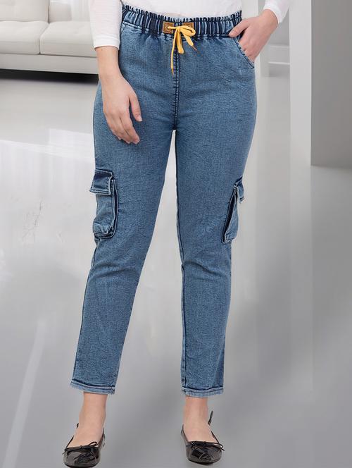 women solid mid rise denim cargo - 21692947 - Very Small Image - 1