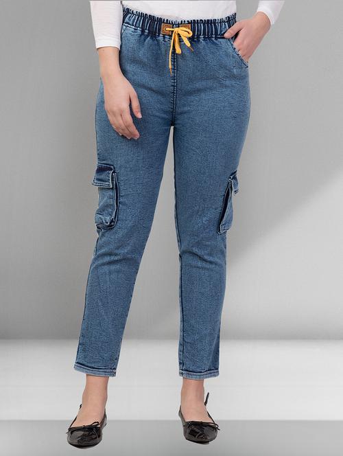 women solid mid rise denim cargo - 21692959 - Very Small Image - 1