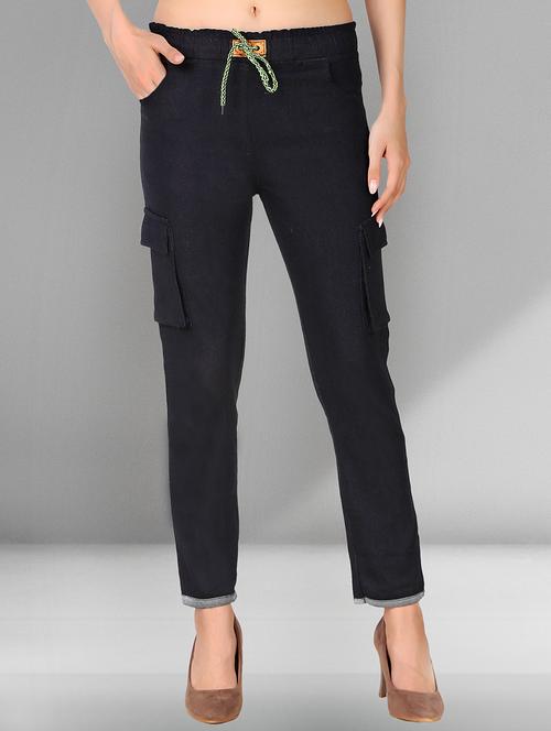 women solid mid rise denim cargo - 21692960 - Very Small Image - 1