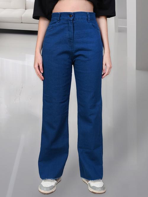 women solid high rise wide leg jean - 21692987 - Very Small Image - 1