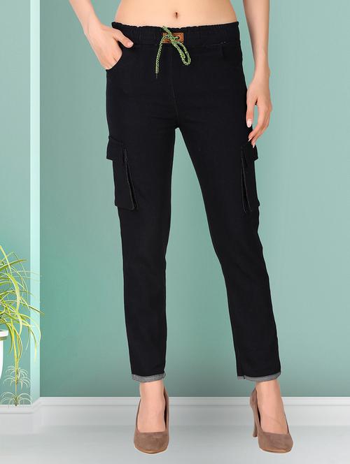 women solid mid rise denim cargo - 21693019 - Very Small Image - 1