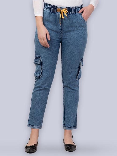 women solid mid rise denim cargo - 21693047 - Very Small Image - 1