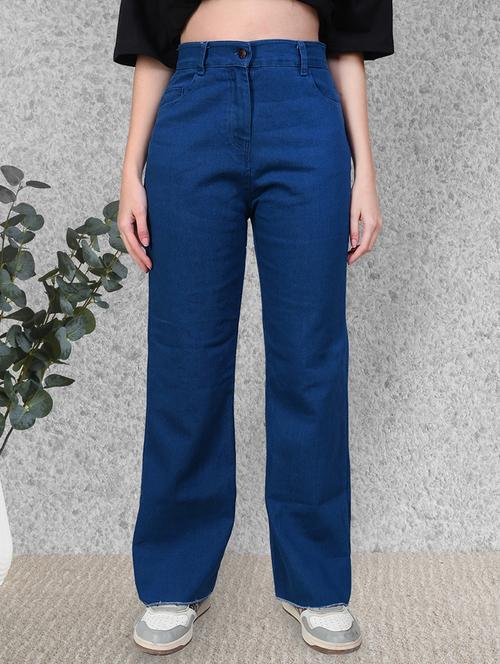women solid high rise wide leg jean - 21693062 - Very Small Image - 1