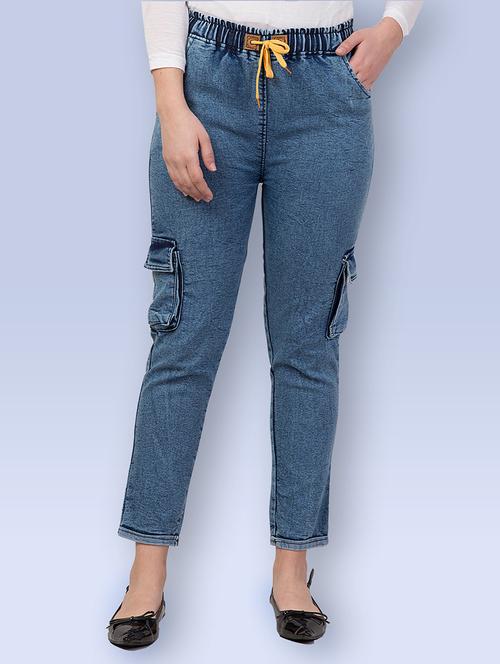 women solid mid rise denim cargo - 21693080 - Very Small Image - 1