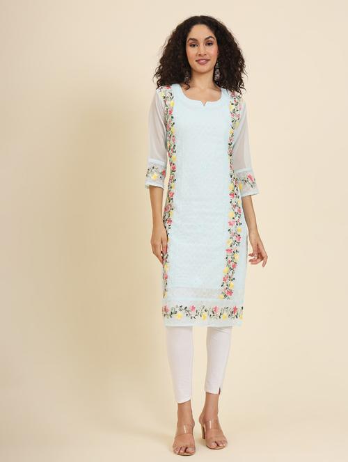 women embroidered three quarter sleeve straight kurta - 21693103 - Very Small Image - 1