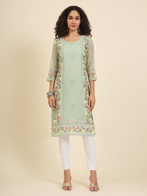 women embroidered three quarter sleeve straight kurta - 21693105 - Very Small Image - 1