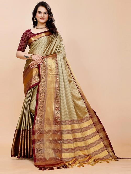 women self design zari bordered saree - 21694087 - Very Small Image - 1